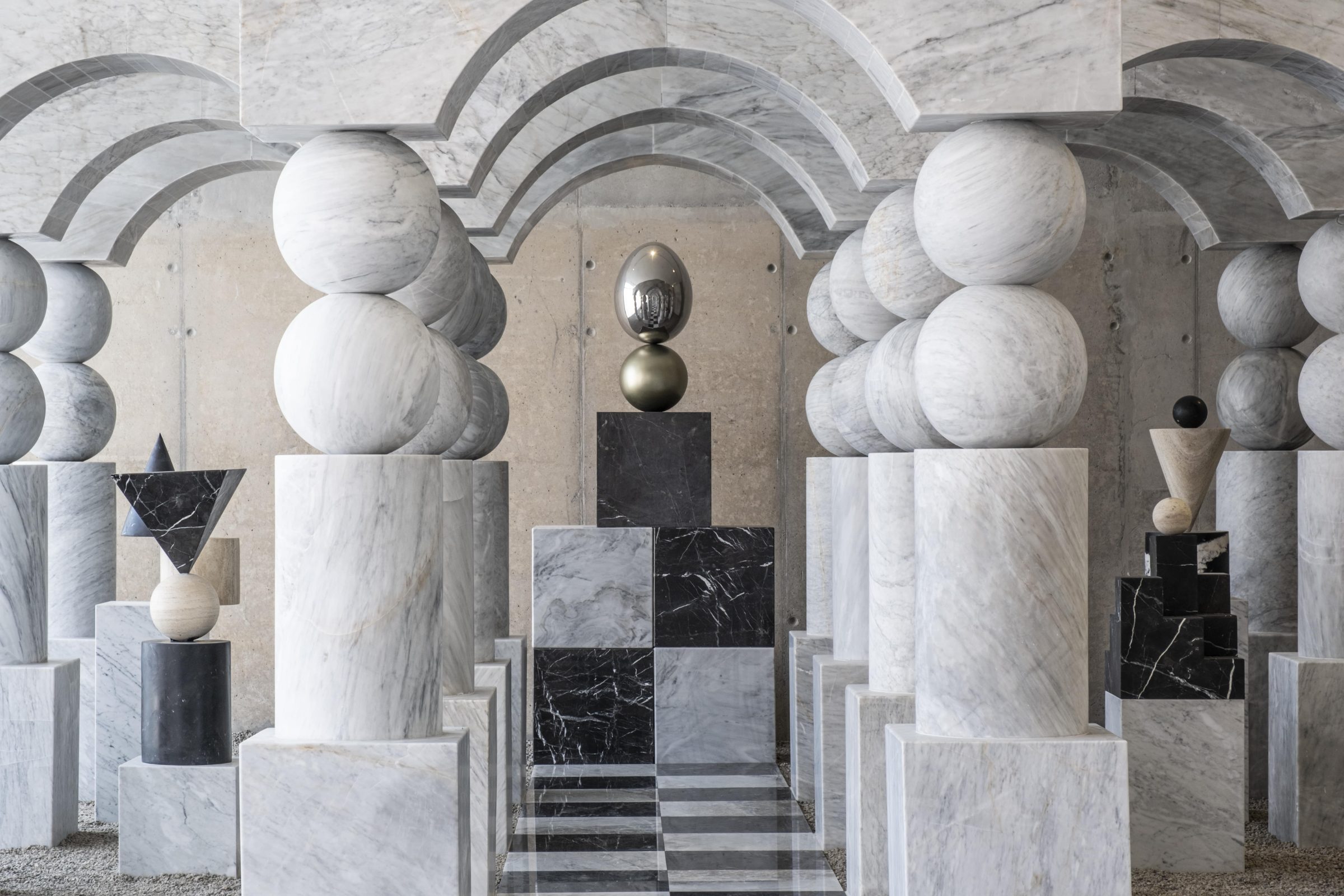 Doors of Perception, art by Pilar Zeta, marble, stainless steel and brass, Mexico City, 2023
