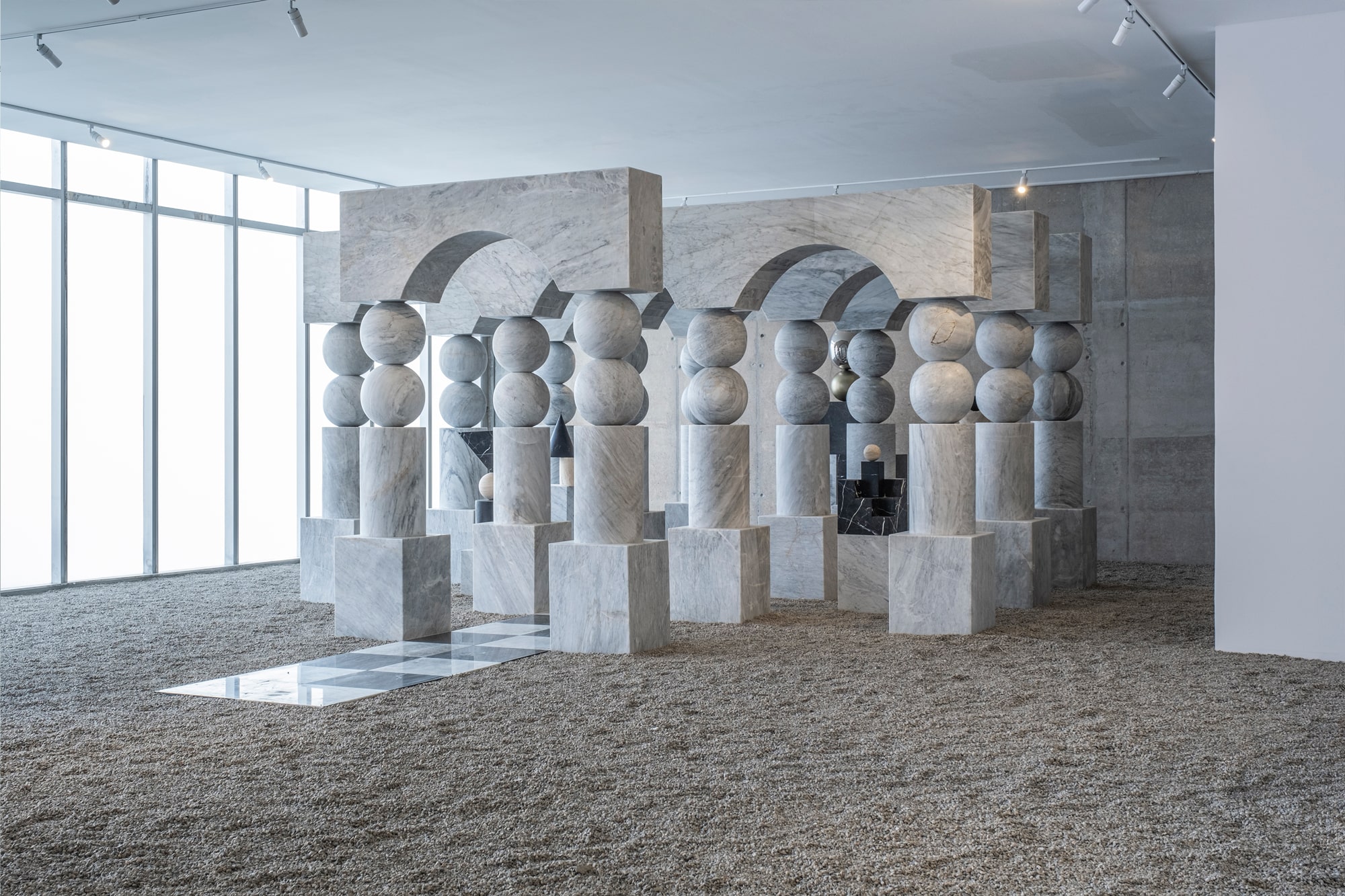 Doors of Perception, art by Pilar Zeta, marble, stainless steel and brass, Mexico City, 2023