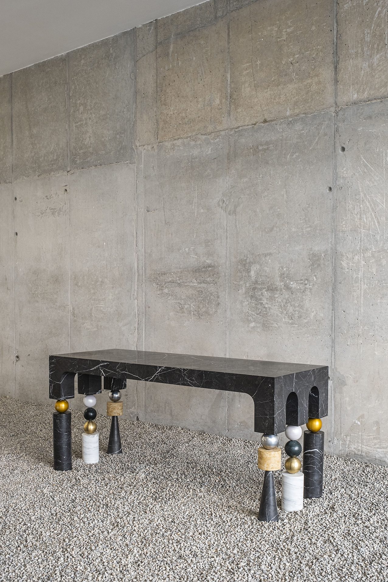 Doors of Perception, art by Pilar Zeta, marble, stainless steel and brass, Mexico City, 2023