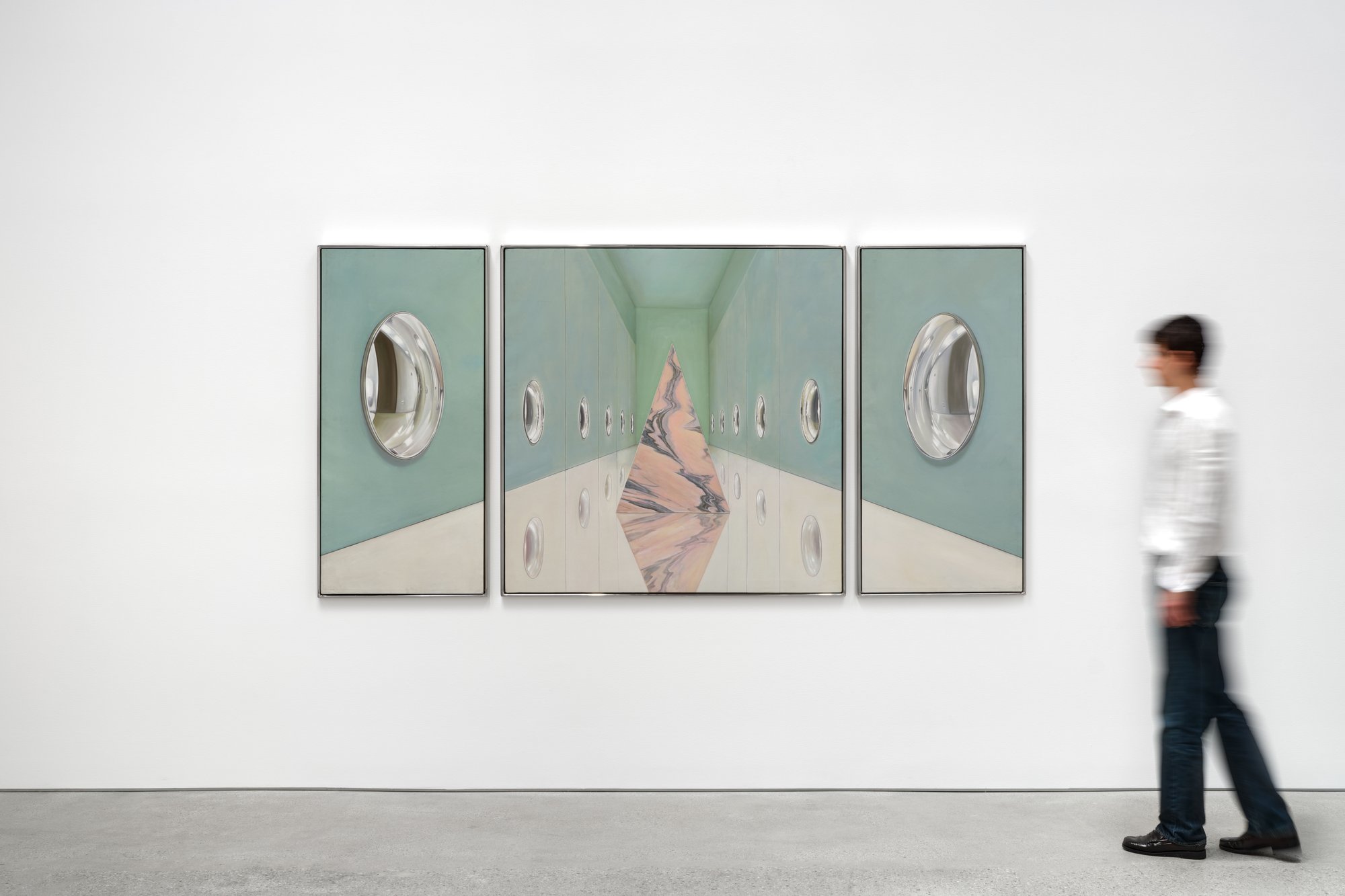 Liminal Laundry Room, art by Pilar Zeta, oil on canvas and stainless steel, Perrotin Los Angeles, 2026