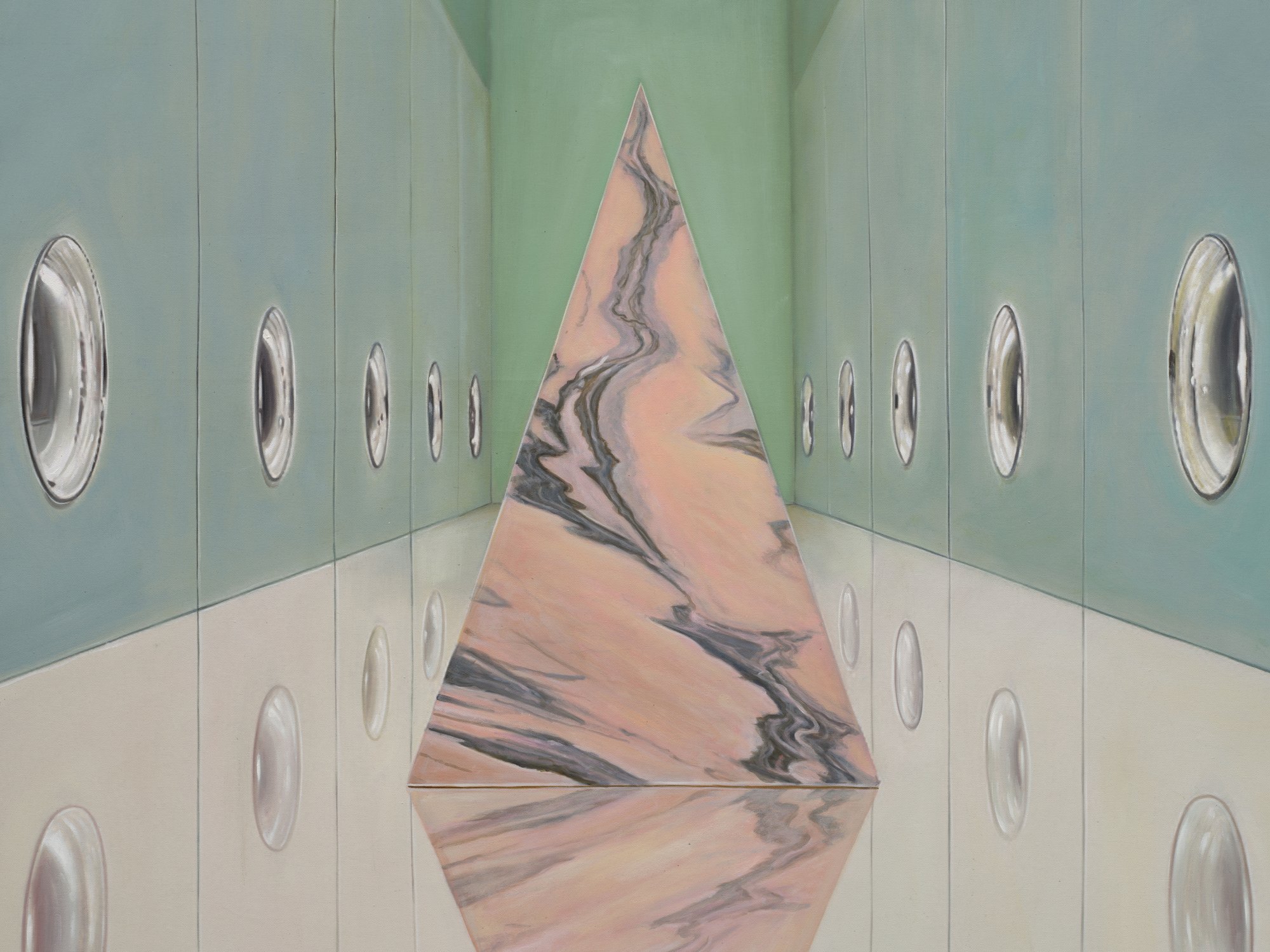 Liminal Laundry Room, art by Pilar Zeta, oil on canvas and stainless steel, Perrotin Los Angeles, 2026