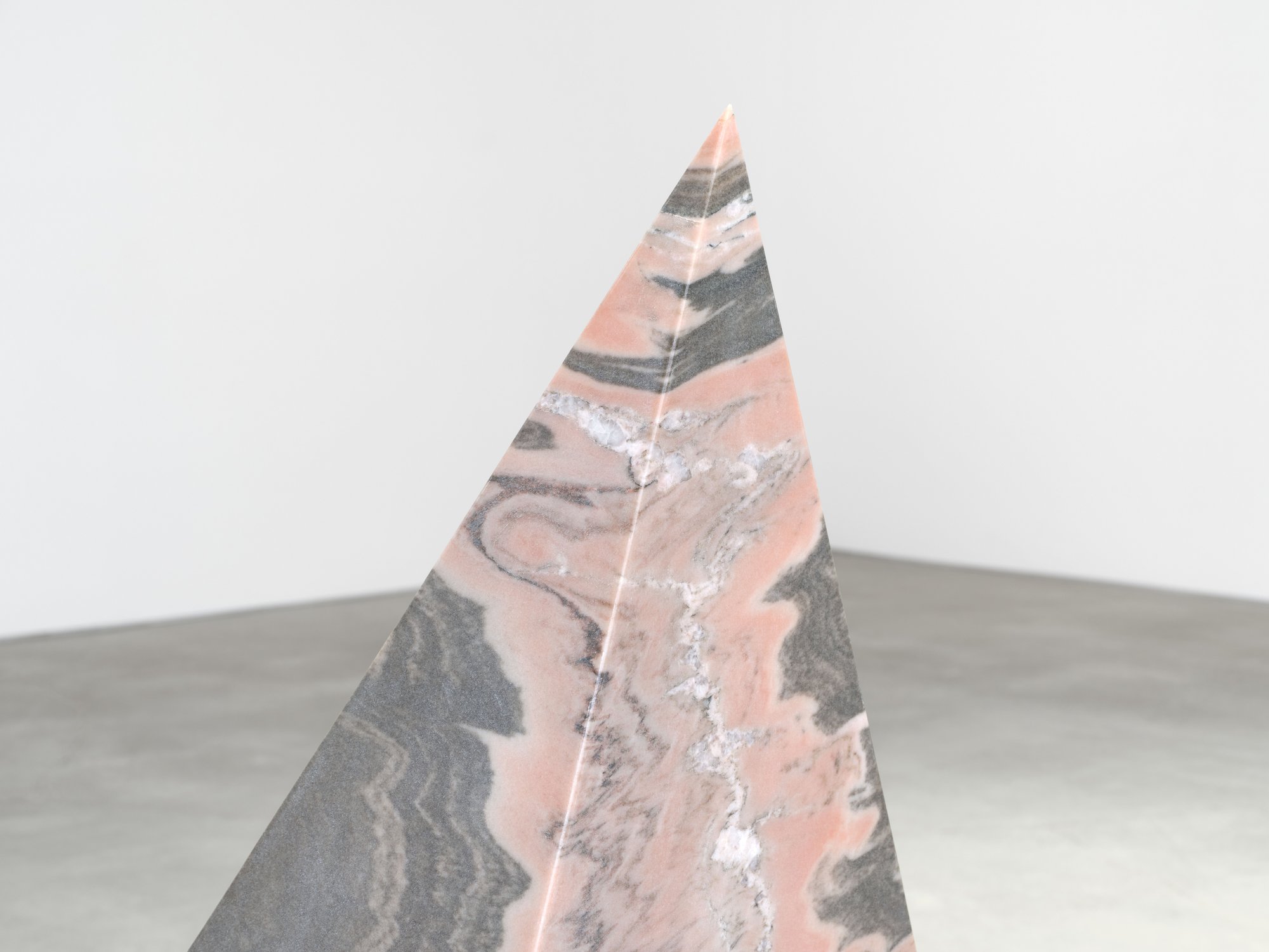 Telepathic Kiss Portal, art by Pilar Zeta, Portuguese pink marble and stainless steel, Perrotin Los Angeles, 2026