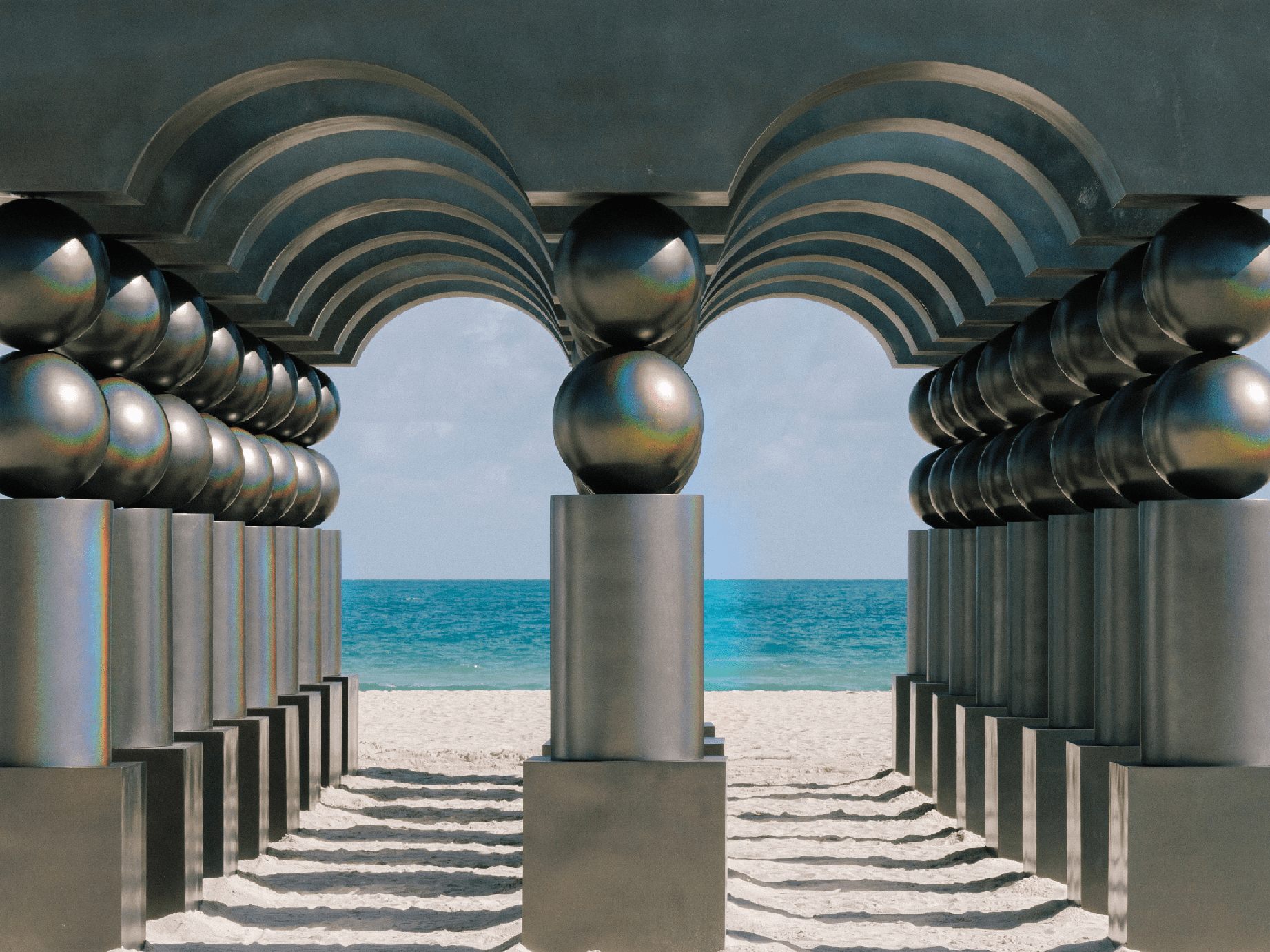 The Observer Effect, public art by Pilar Zeta, monumental portals in fiberglass and stainless steel, Miami Beach, 2025