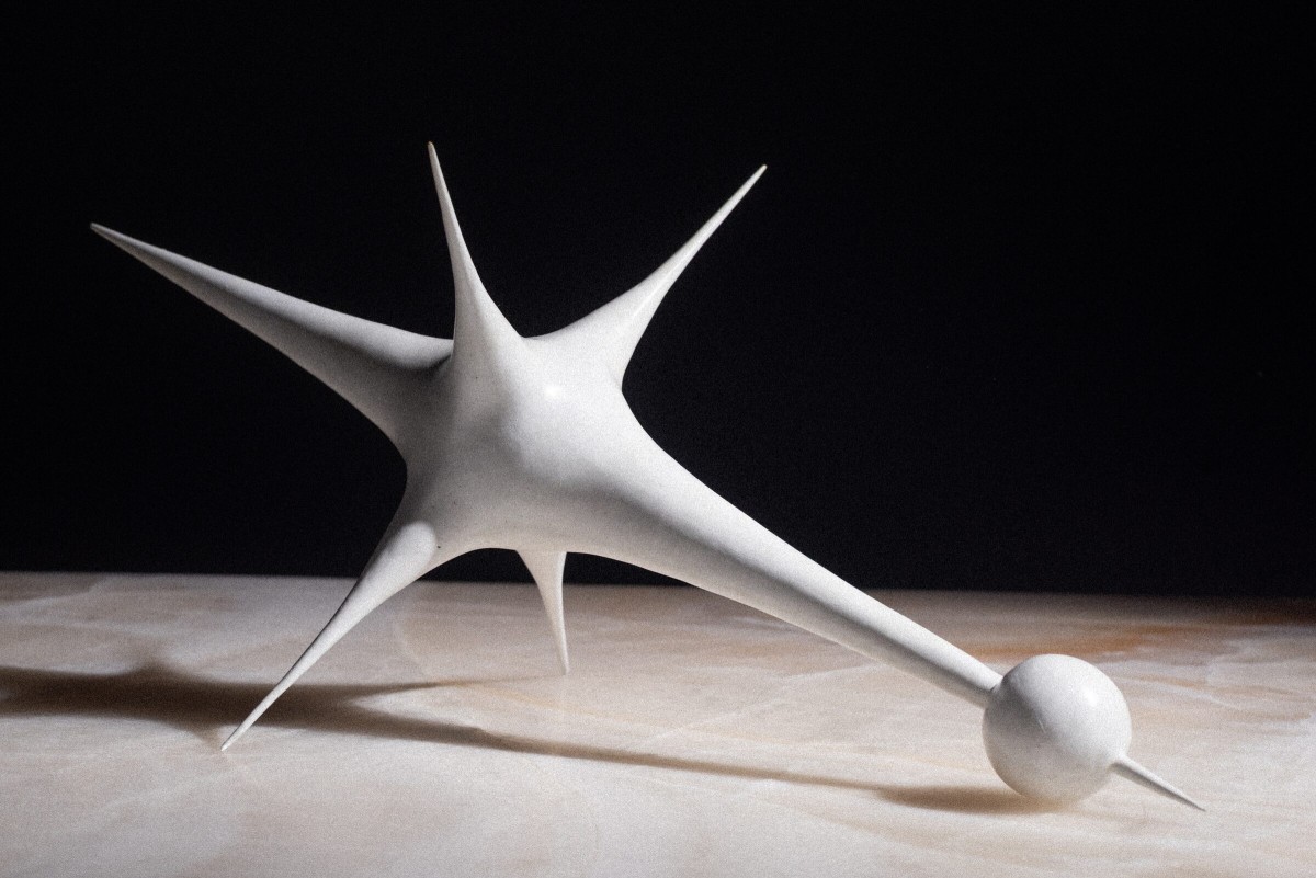 Harmonic Oscillator IVa, art by Pilar Zeta, white-patinated bronze sculpture, 2026